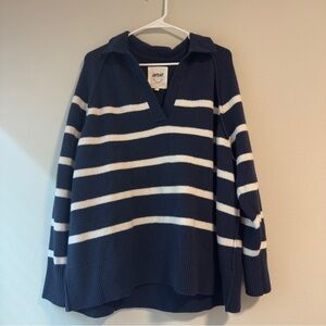 Aerie unREAL Polo Sweater - Navy and white striped